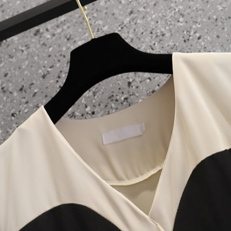 Plus Size Korean Monochrome Midi Dress