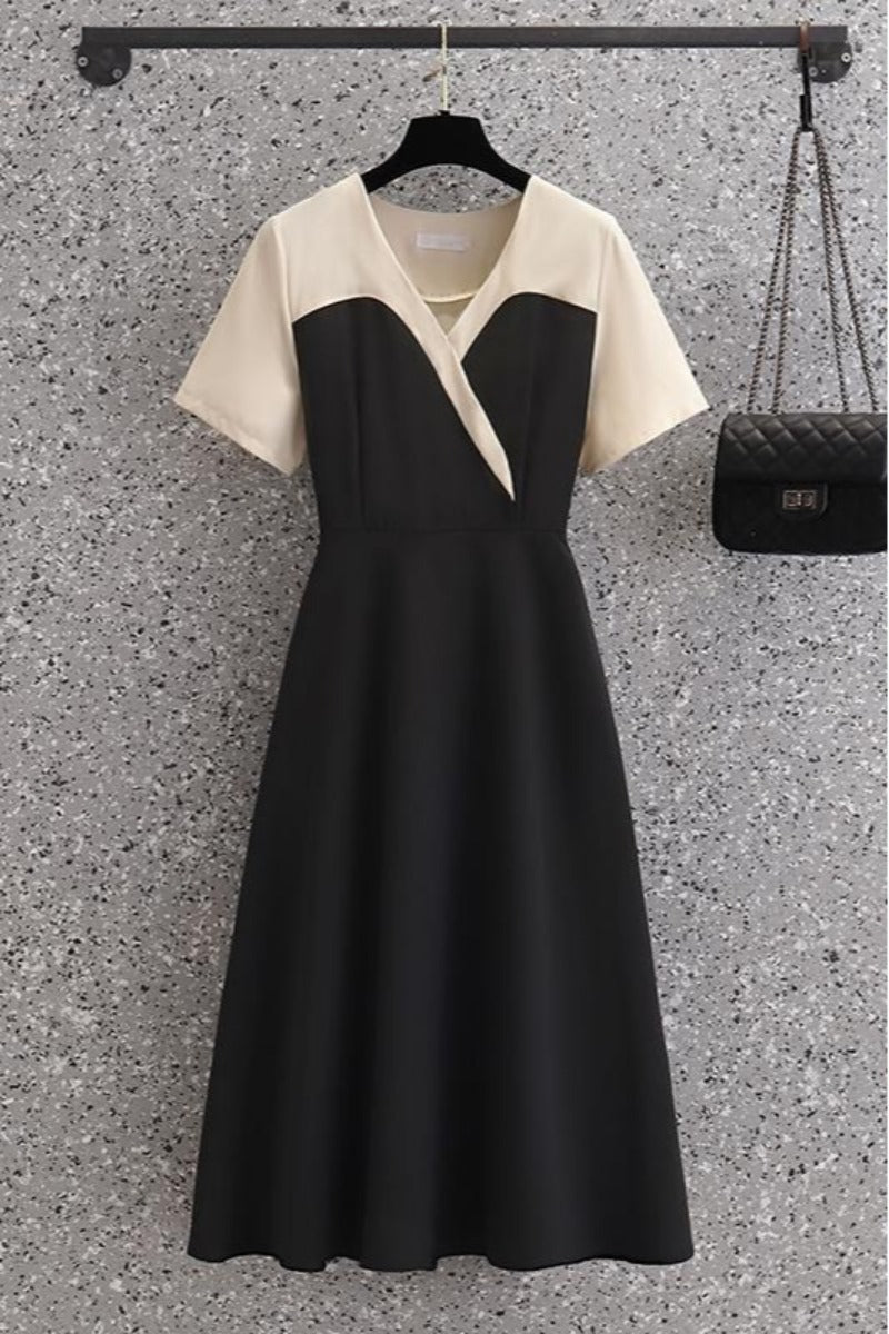 Plus Size Korean Monochrome Midi Dress