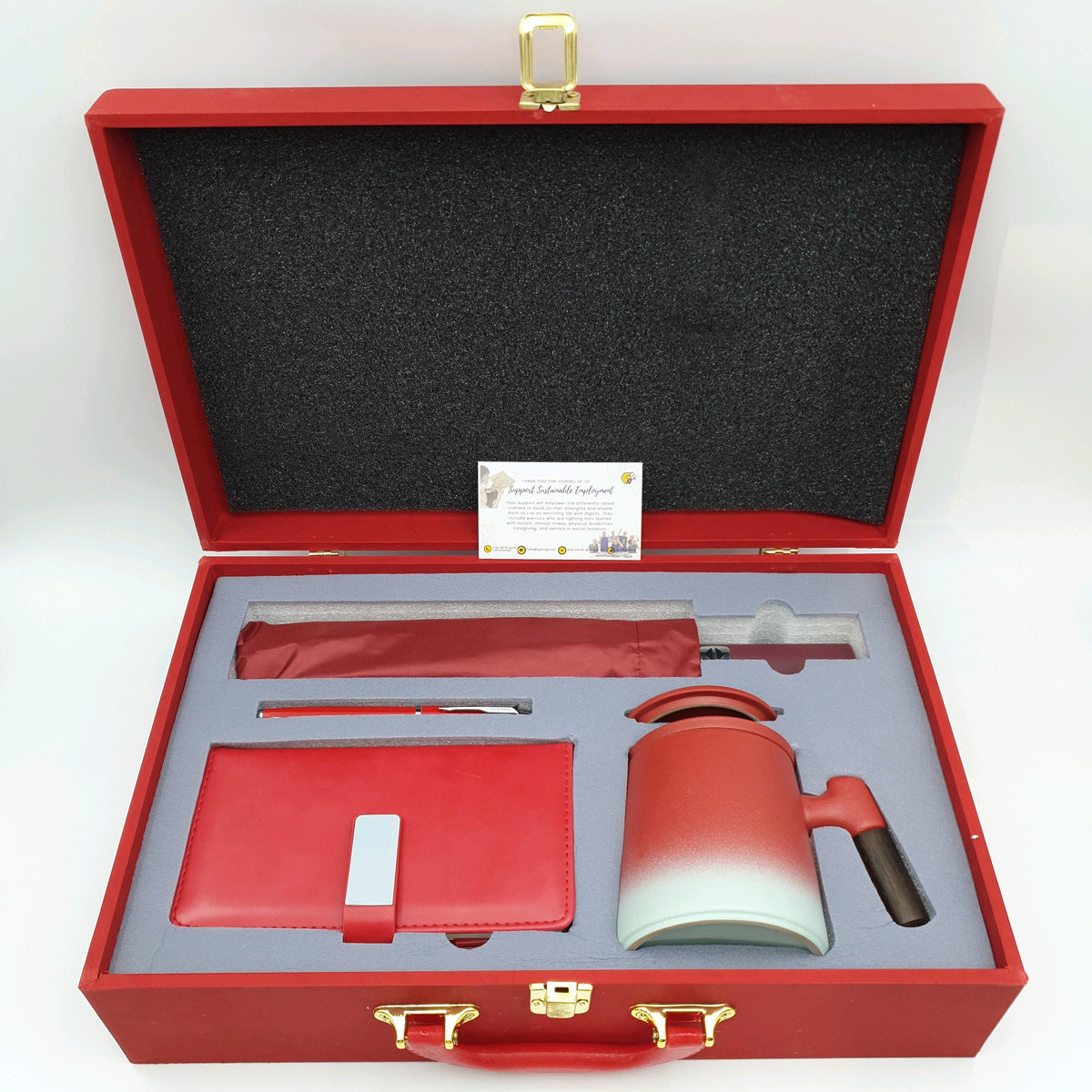 Gift Set - Tea Mug + Tea Strainer + Pen + Journal + Automatic Umbrella