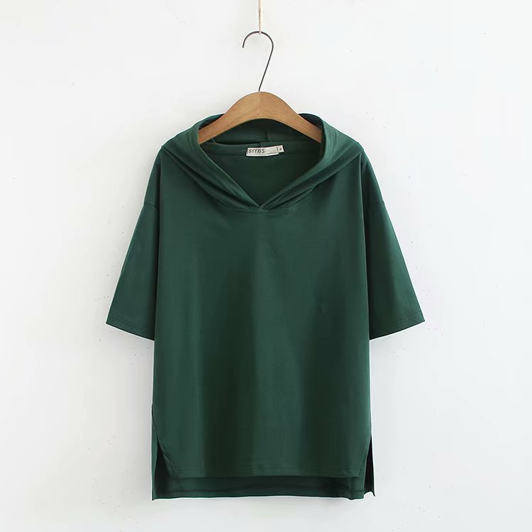 [Ready Stock Green 2XL] Yselle Plus Size Hoodie Short Sleeve T Shirt Top (Green, White, Black)