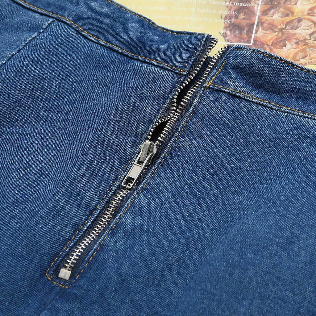 (Ready Stock 3XL - 1 Pc) Plus Size Denim Pleat Mini Skirt