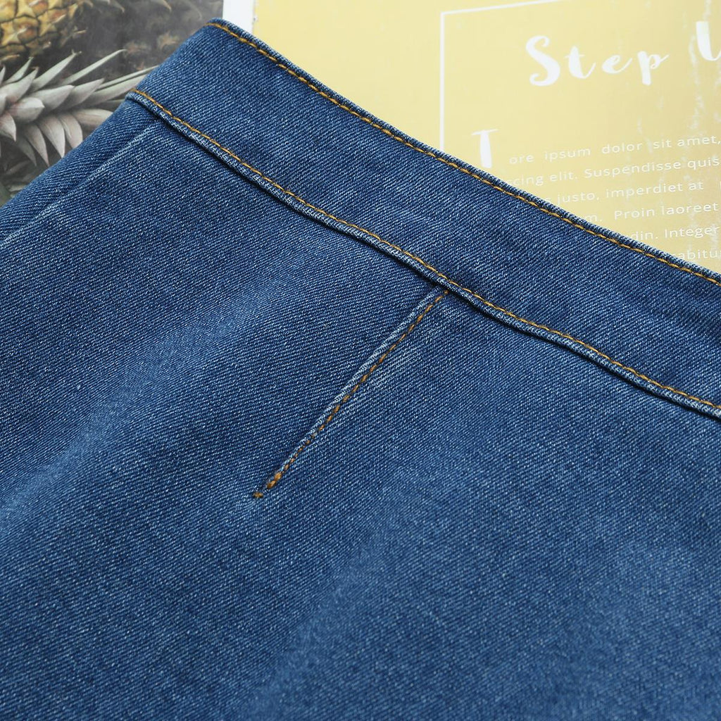 (Ready Stock 3XL - 1 Pc) Plus Size Denim Pleat Mini Skirt