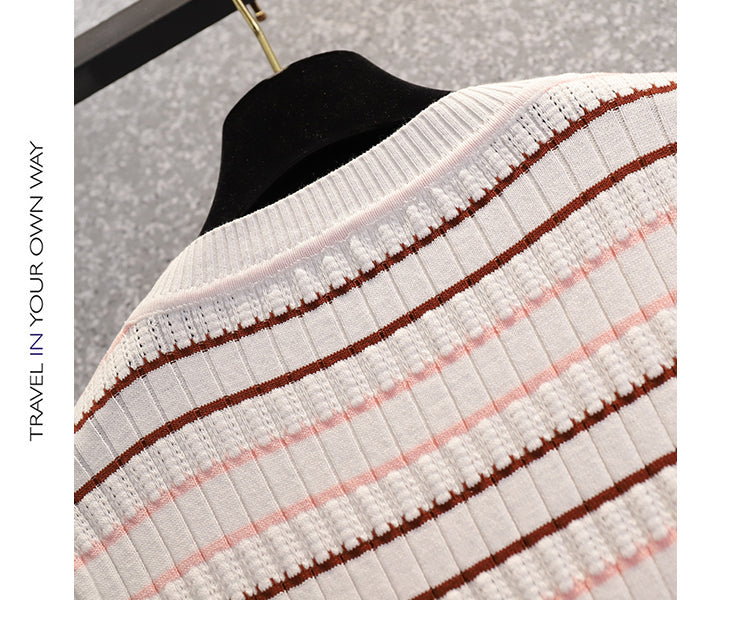 Plus Size Korean Knit Stripe Top