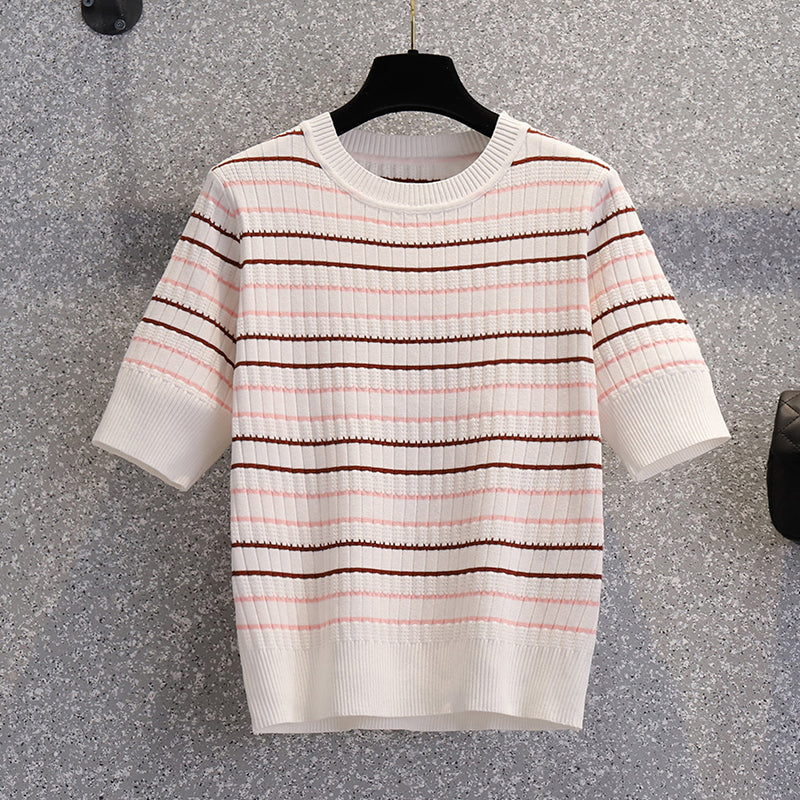 Plus Size Korean Knit Stripe Top