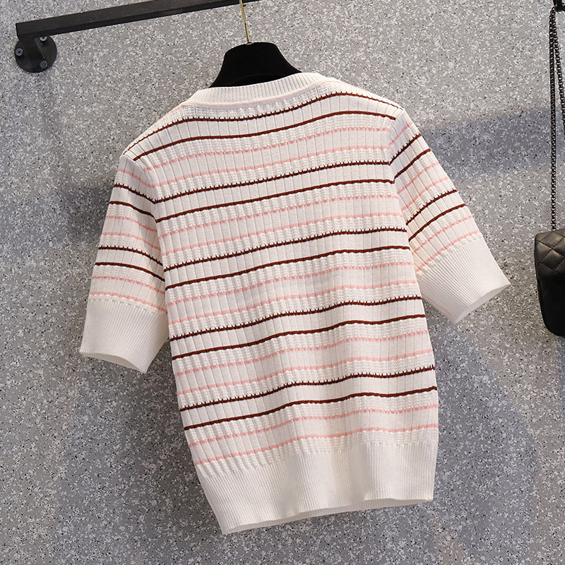 Plus Size Korean Knit Stripe Top