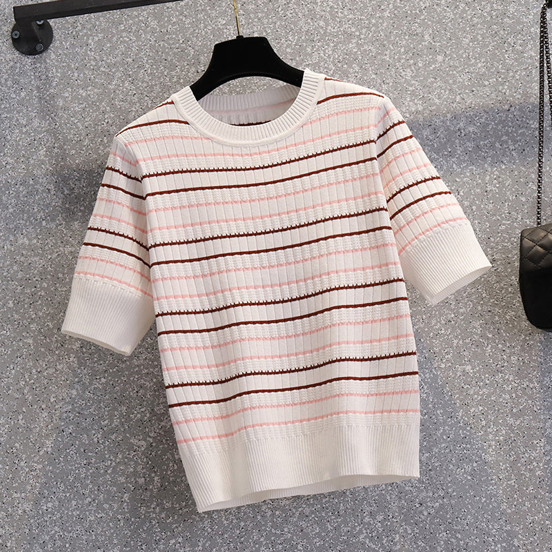 Plus Size Korean Knit Stripe Top