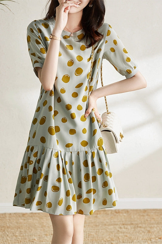 Plus Size Korean Polka Dots Drop Waist Dress