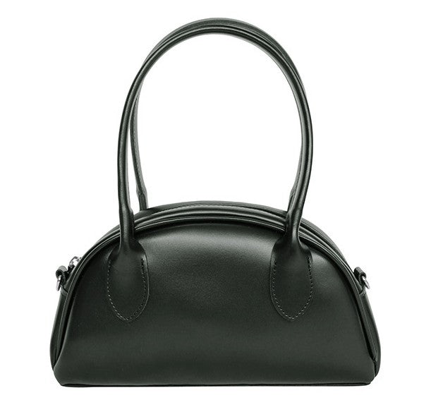 Mini Half-Moon Zip Handbag & Crossbody – Made in Korea (Black / Brown / Dark Brown)