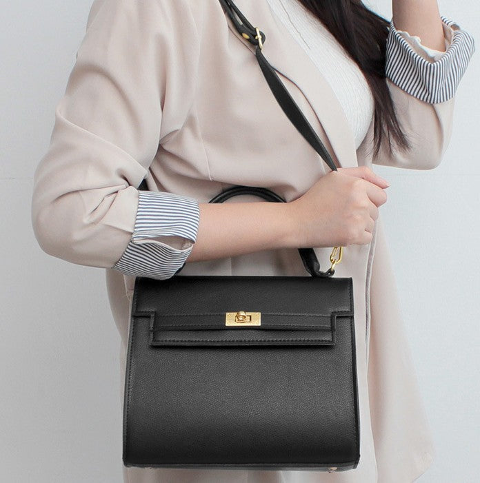 Classic Square Top Handle Bag – Black / Pink-Brown