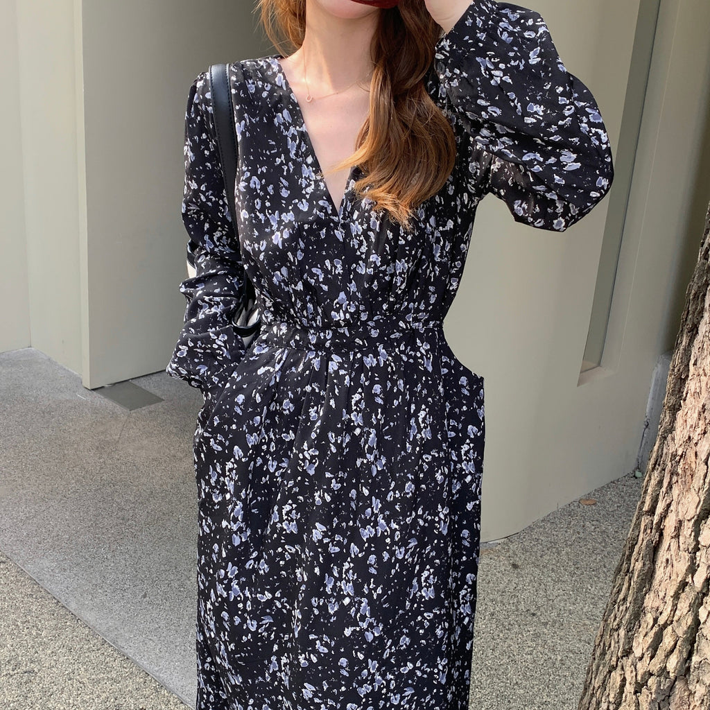 Plus Size Korean Flower Long Sleeve Dress