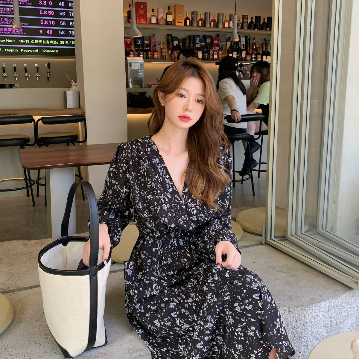 Plus Size Korean Flower Long Sleeve Dress