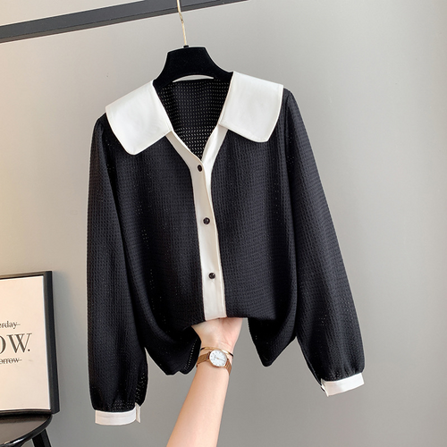 (3XL-6XL) Plus Size Colourblock Long Sleeve Shirt Blouse (Extra Big Size)