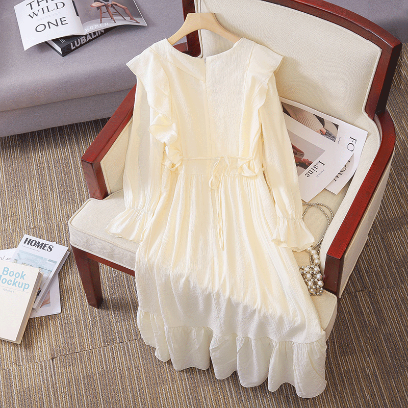 Plus Size White Frills Long Sleeve Dress