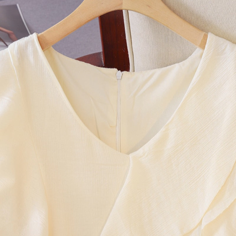 Plus Size White Frills Long Sleeve Dress