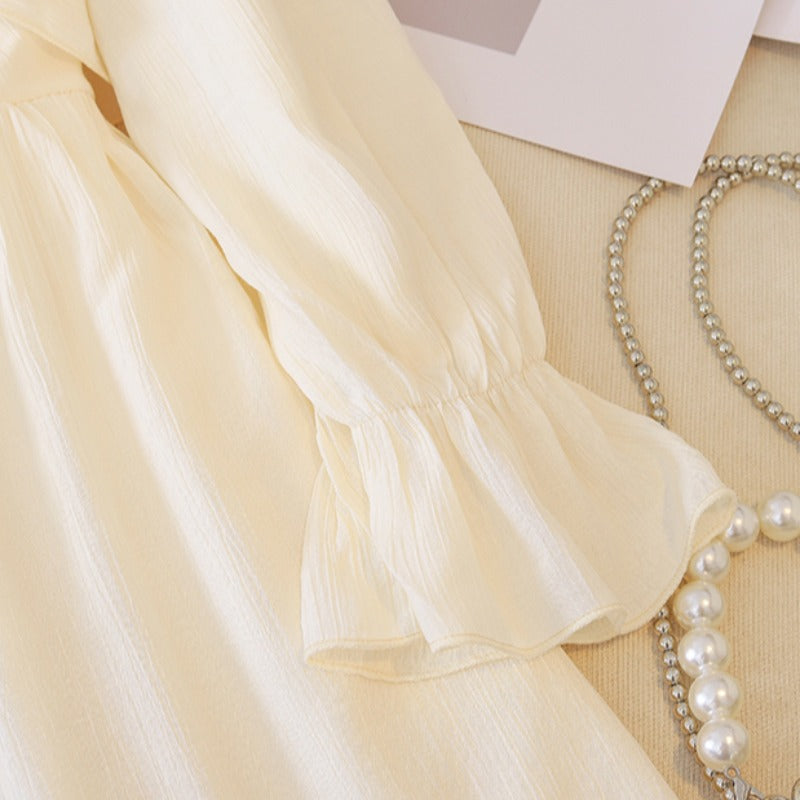 Plus Size White Frills Long Sleeve Dress