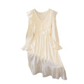 Plus Size White Frills Long Sleeve Dress
