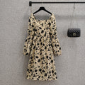 Plus Size Floral Korean Puff Sleeves Slim Dress