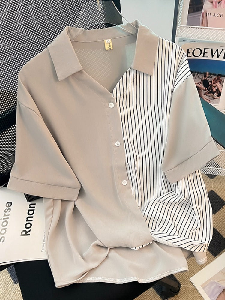 Plus Size Stripes Wrap Shirt Blouse