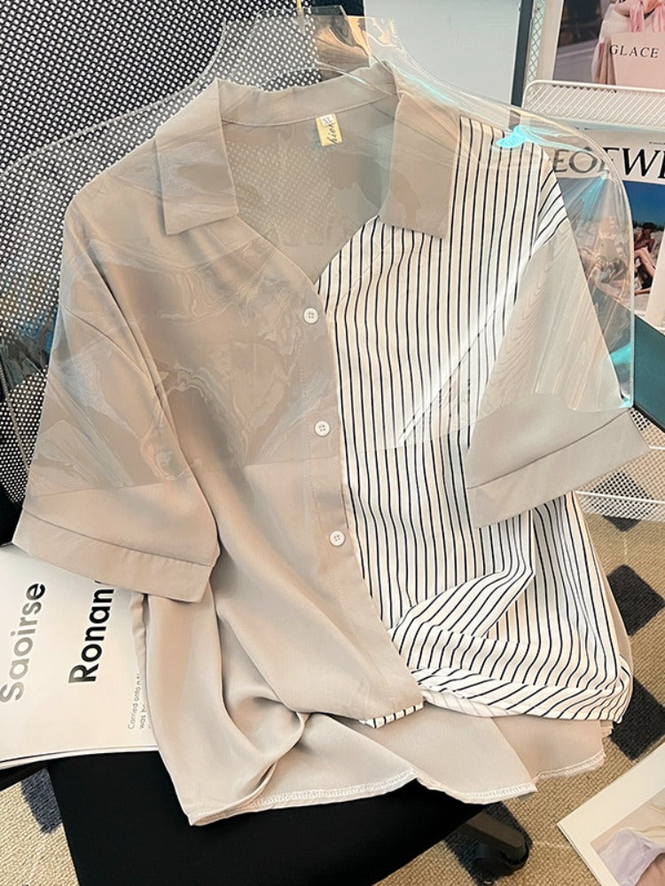 Plus Size Stripes Wrap Shirt Blouse