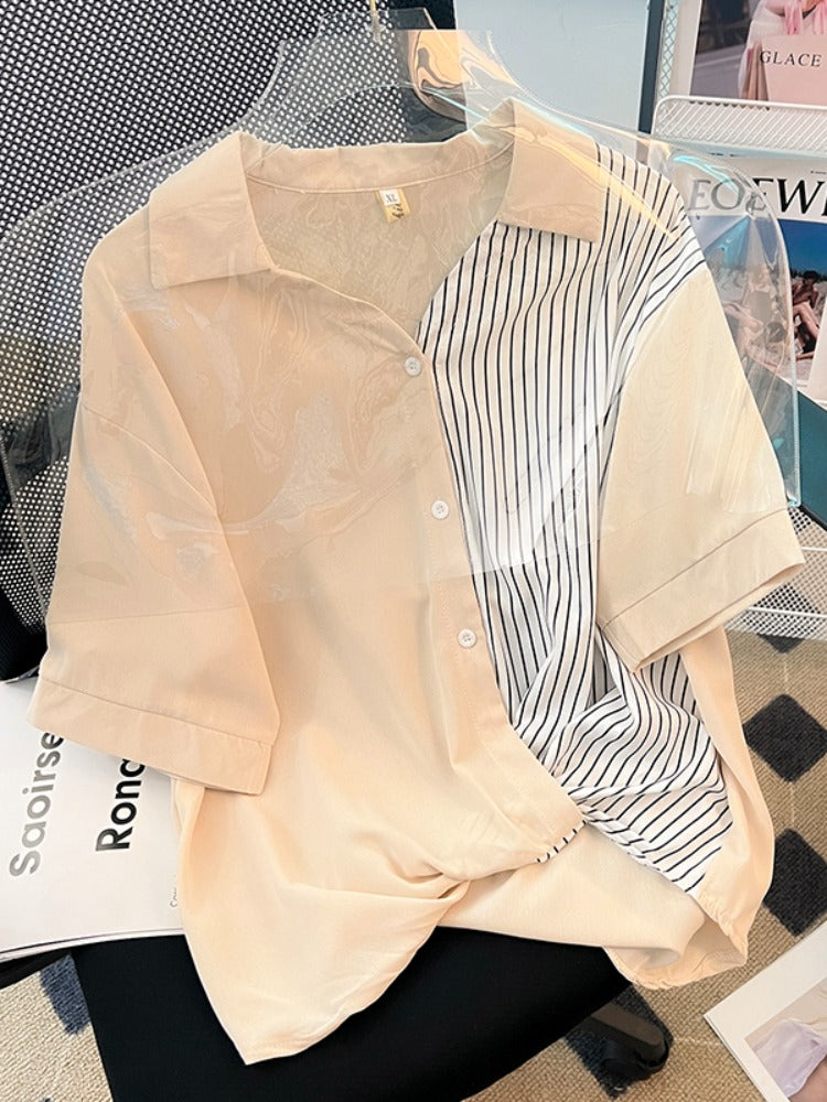 Plus Size Stripes Wrap Shirt Blouse