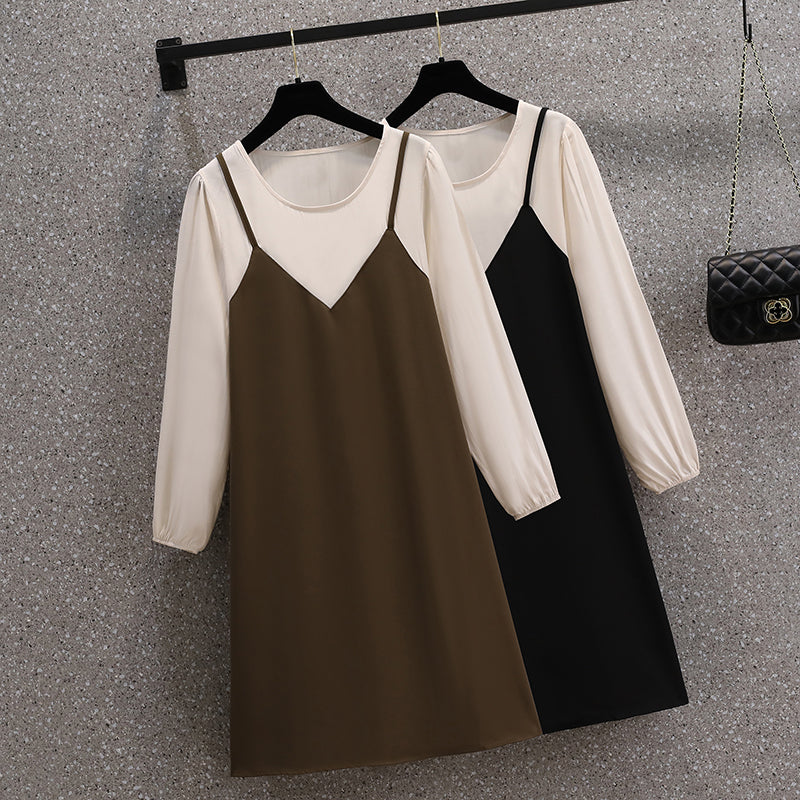 Plus Size Mock 2 Piece Slimming Dress
