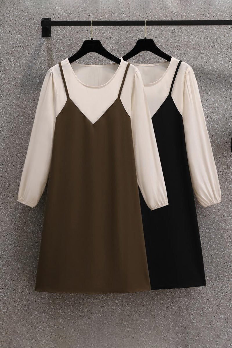 Plus Size Mock 2 Piece Slimming Dress