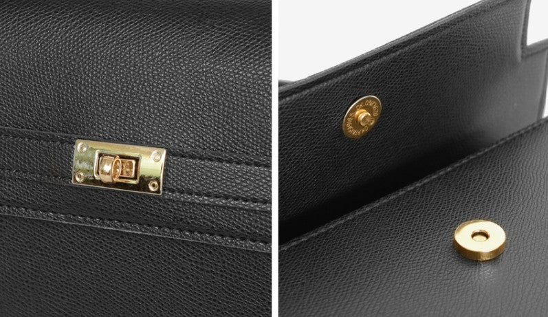 Classic Square Top Handle Bag – Black / Pink-Brown