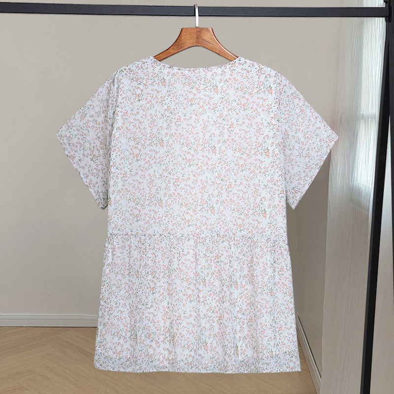 (4XL-10XL) Plus Size Ditsy Floral V Neck Short Sleeve Top (EXTRA BIG SIZE)