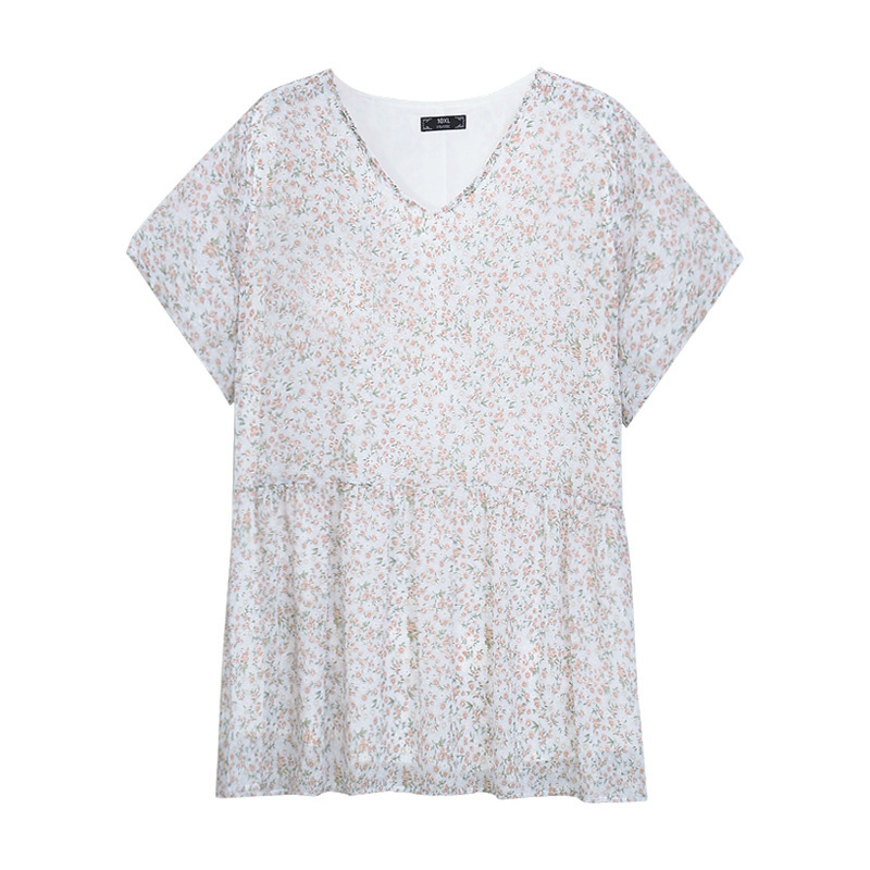 (4XL-10XL) Plus Size Ditsy Floral V Neck Short Sleeve Top (EXTRA BIG SIZE)