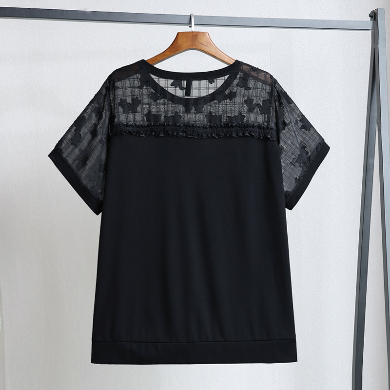 (4XL-10XL) Plus Size Hex See-Through Shoulder Short Sleeve Top (EXTRA BIG SIZE)