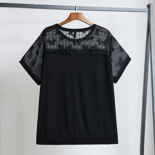 (4XL-10XL) Plus Size Hex See-Through Shoulder Short Sleeve Top (EXTRA BIG SIZE)