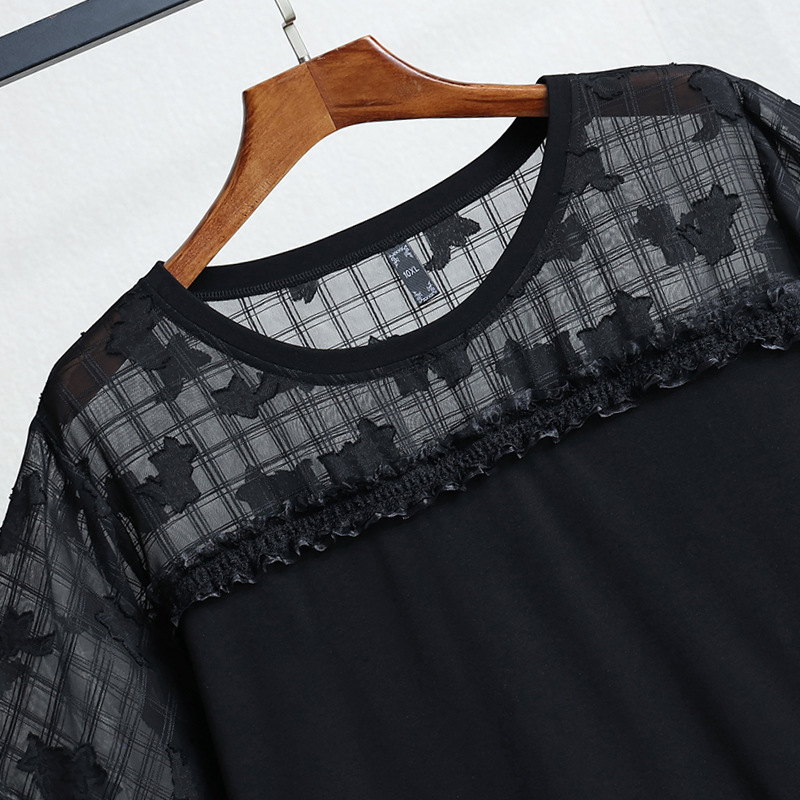 (4XL-10XL) Plus Size Hex See-Through Shoulder Short Sleeve Top (EXTRA BIG SIZE)