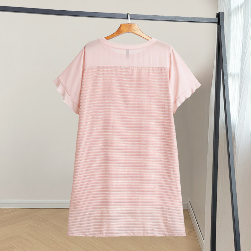 (4XL-10XL) Plus Size Pink Stripes Chiffon Short Sleeve Dress (EXTRA BIG SIZE)