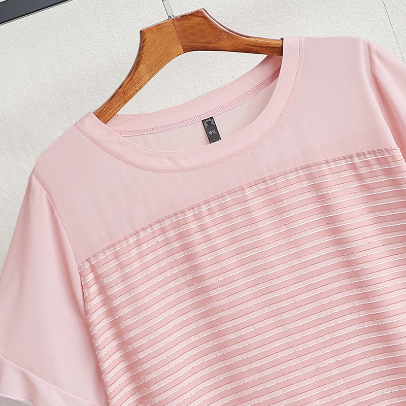 (4XL-10XL) Plus Size Pink Stripes Chiffon Short Sleeve Dress (EXTRA BIG SIZE)