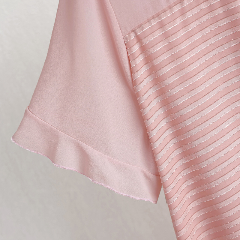 (4XL-10XL) Plus Size Pink Stripes Chiffon Short Sleeve Dress (EXTRA BIG SIZE)