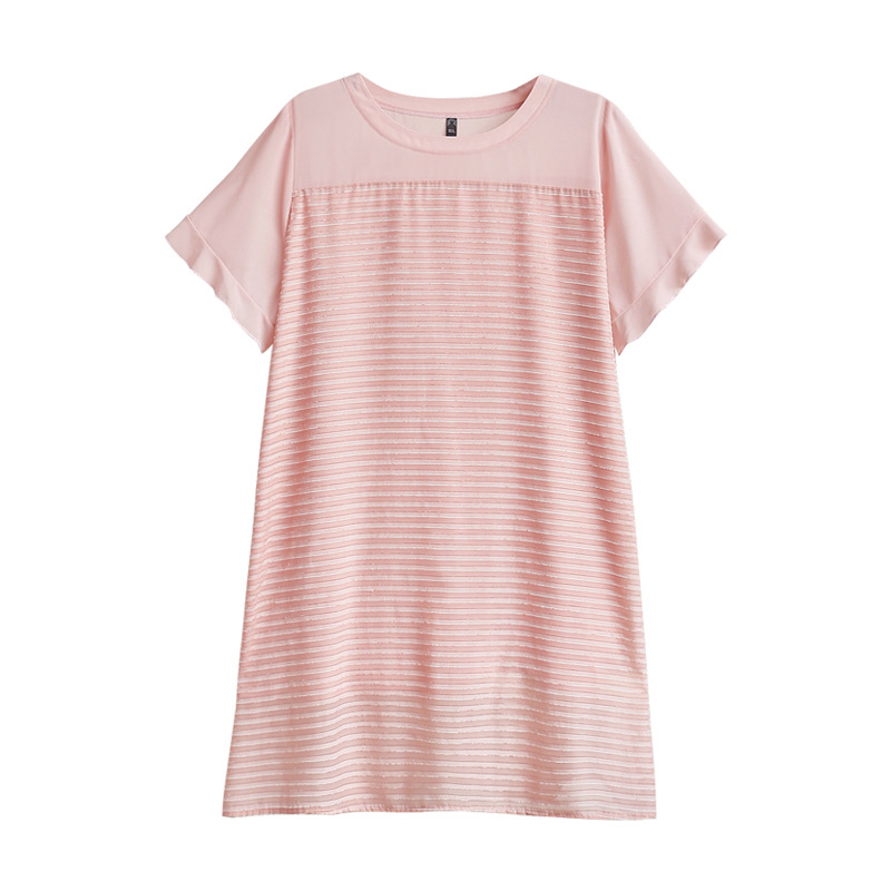 (4XL-10XL) Plus Size Pink Stripes Chiffon Short Sleeve Dress (EXTRA BIG SIZE)