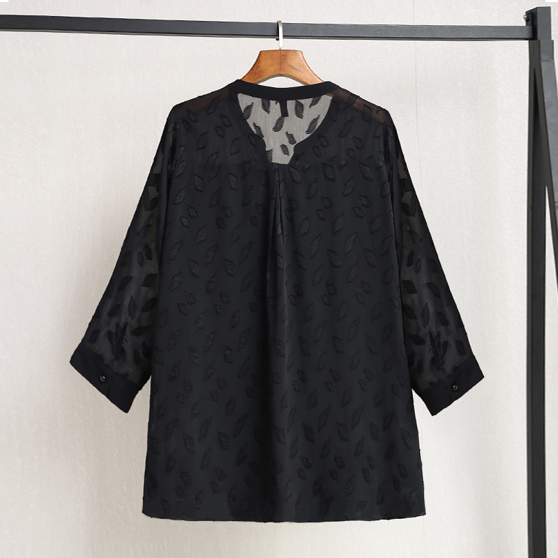 (4XL-10XL) Plus Size See Through Black Chiffon 3/4 Sleeve Blouse (EXTRA BIG SIZE)