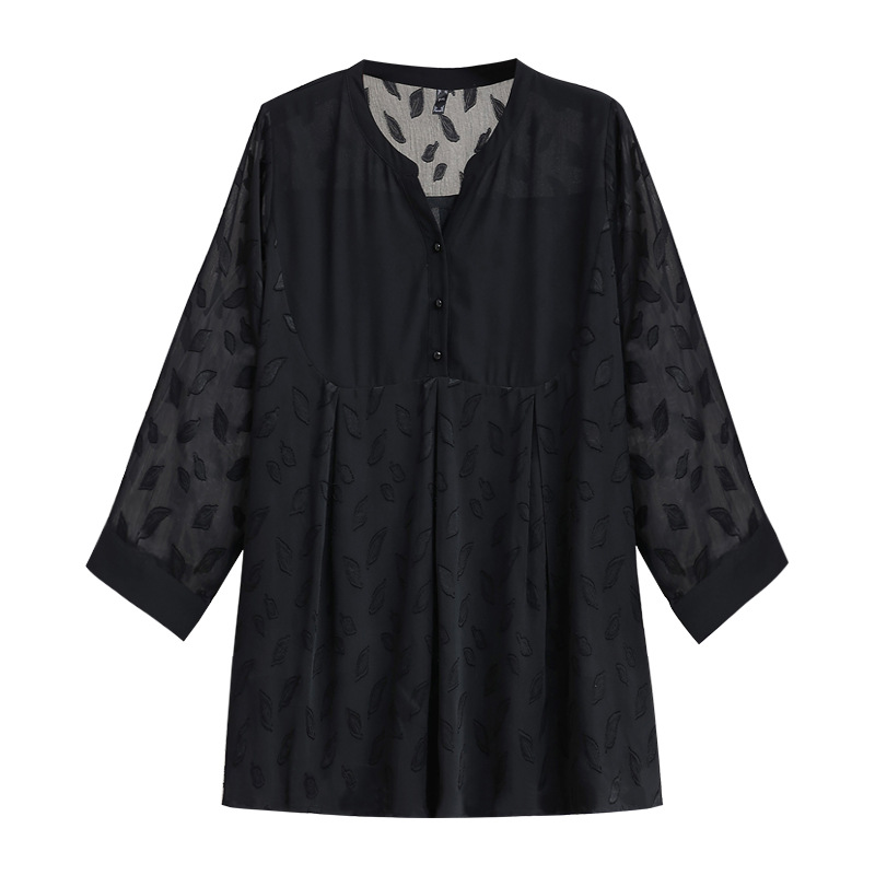 (4XL-10XL) Plus Size See Through Black Chiffon 3/4 Sleeve Blouse (EXTRA BIG SIZE)