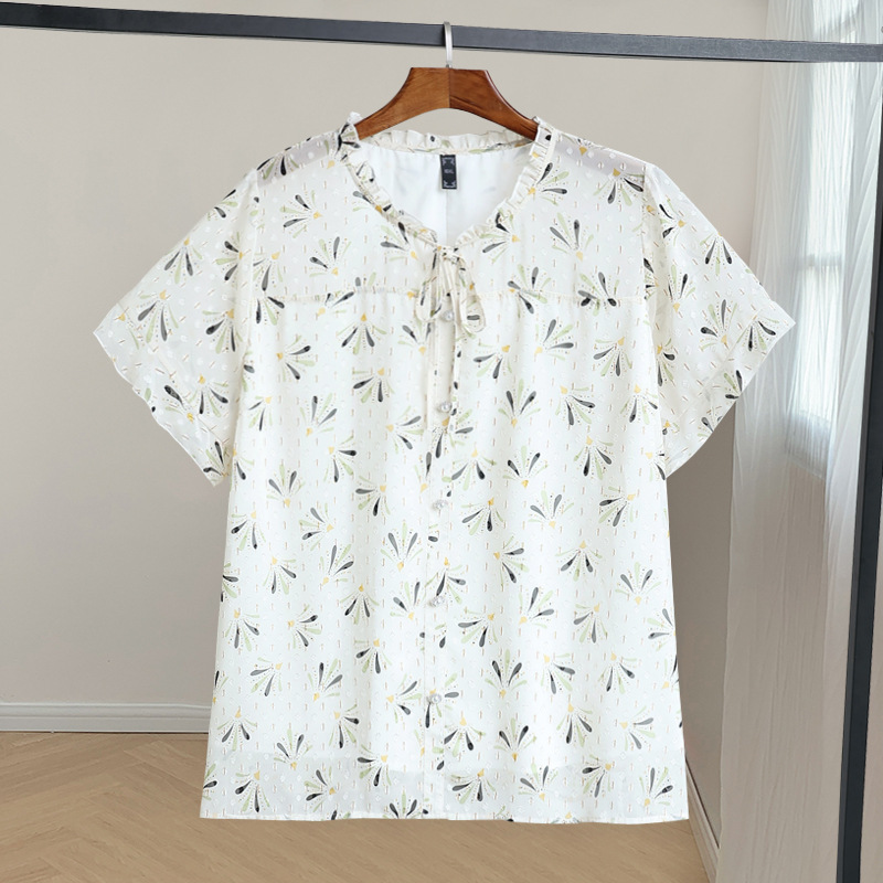 (4XL-10XL) Plus Size White Floral Print Short Sleeve Chiffon Top (EXTRA BIG SIZE)