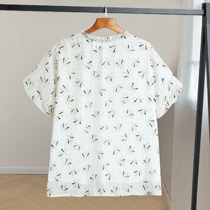(4XL-10XL) Plus Size White Floral Print Short Sleeve Chiffon Top (EXTRA BIG SIZE)