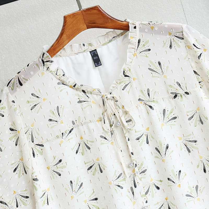 (4XL-10XL) Plus Size White Floral Print Short Sleeve Chiffon Top (EXTRA BIG SIZE)