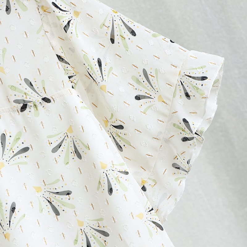 (4XL-10XL) Plus Size White Floral Print Short Sleeve Chiffon Top (EXTRA BIG SIZE)