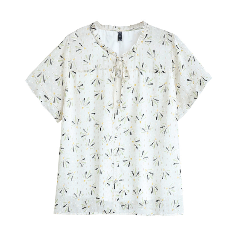 (4XL-10XL) Plus Size White Floral Print Short Sleeve Chiffon Top (EXTRA BIG SIZE)