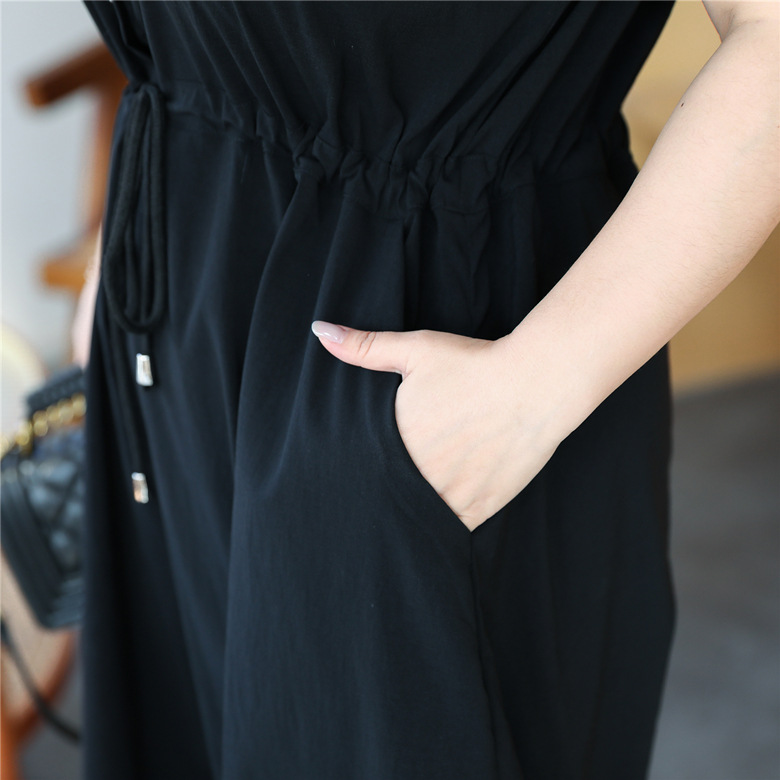 (4XL-8XL) Plus Size Black Midi Short Sleeve Shirt Dress (Extra Big Size)