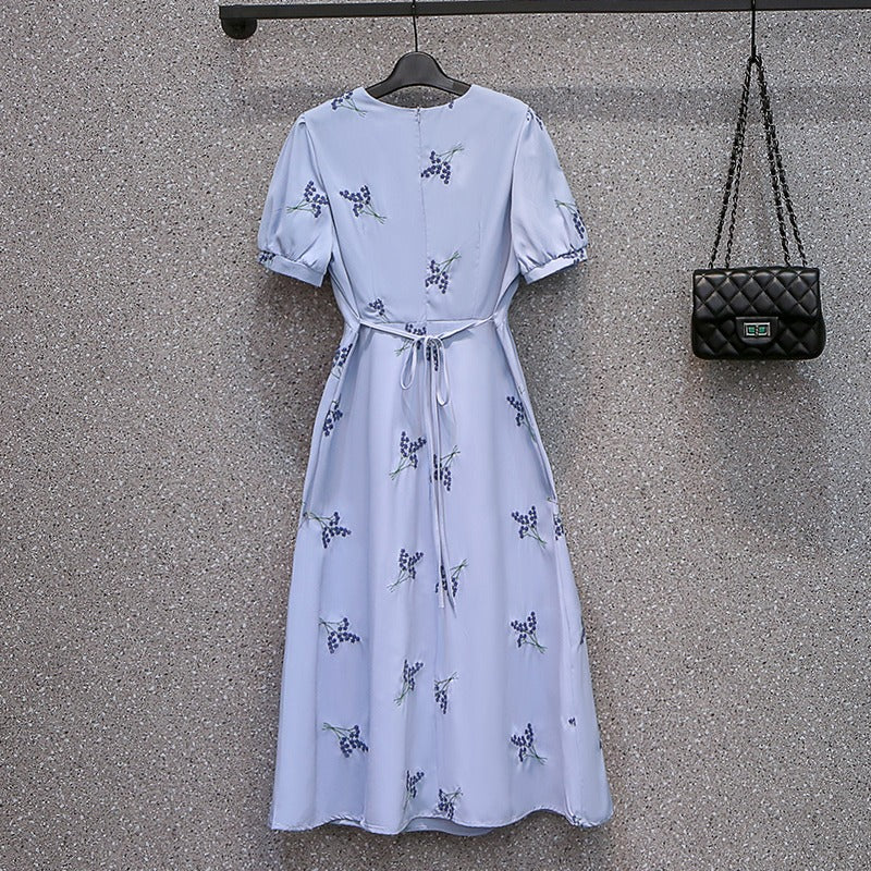 Plus Size V-neck Print Waist Dress