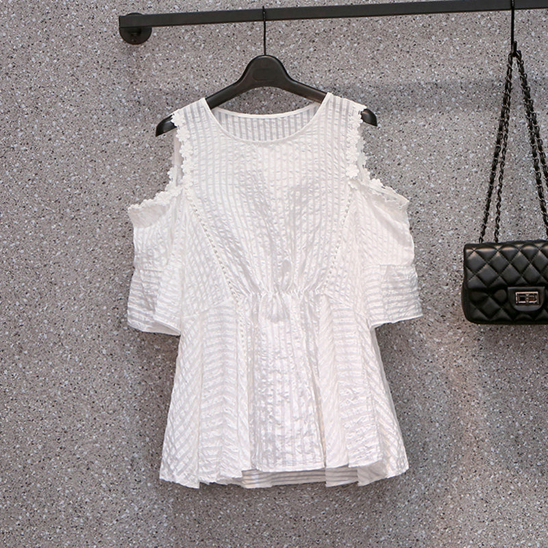 Plus Size Lace Off Shoulder Shirt