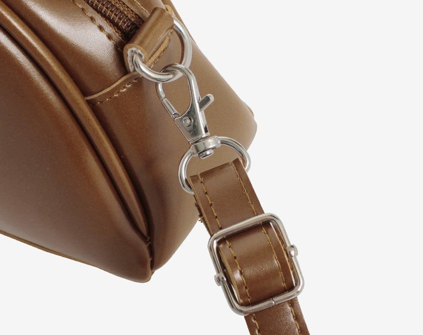 Mini Half-Moon Zip Handbag & Crossbody – Made in Korea (Black / Brown / Dark Brown)