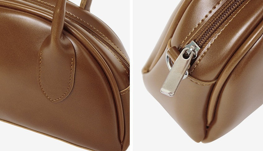 Mini Half-Moon Zip Handbag & Crossbody – Made in Korea (Black / Brown / Dark Brown)