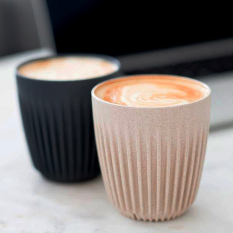 Huskee Coffee Cup + Lid Charcoal/Natural [180ml/6oz] Eco-Friendly Non Toxic