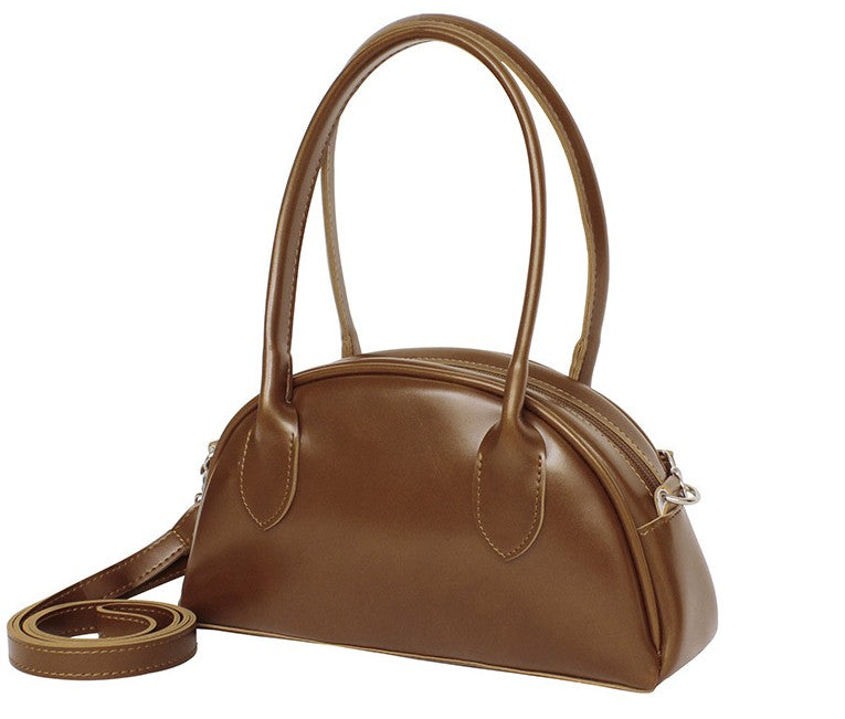 Mini Half-Moon Zip Handbag & Crossbody – Made in Korea (Black / Brown / Dark Brown)